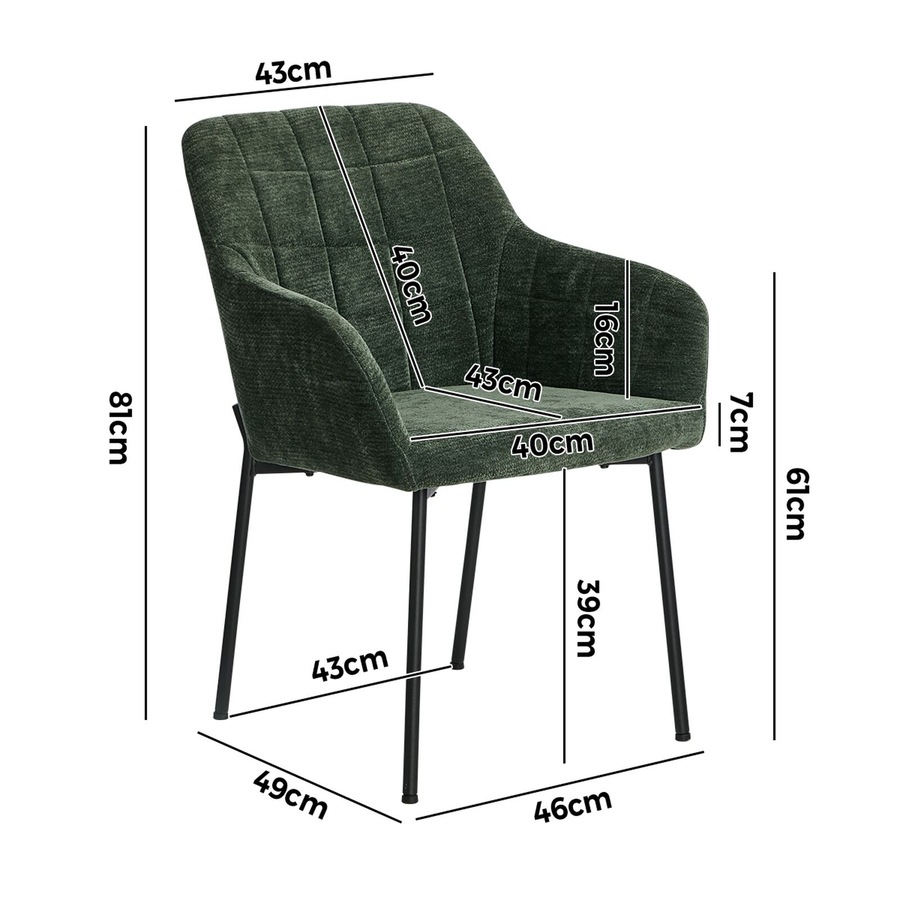 Oikiture 6x Dining Chairs Kitchen Accent Armchairs Chenille Fabric Green