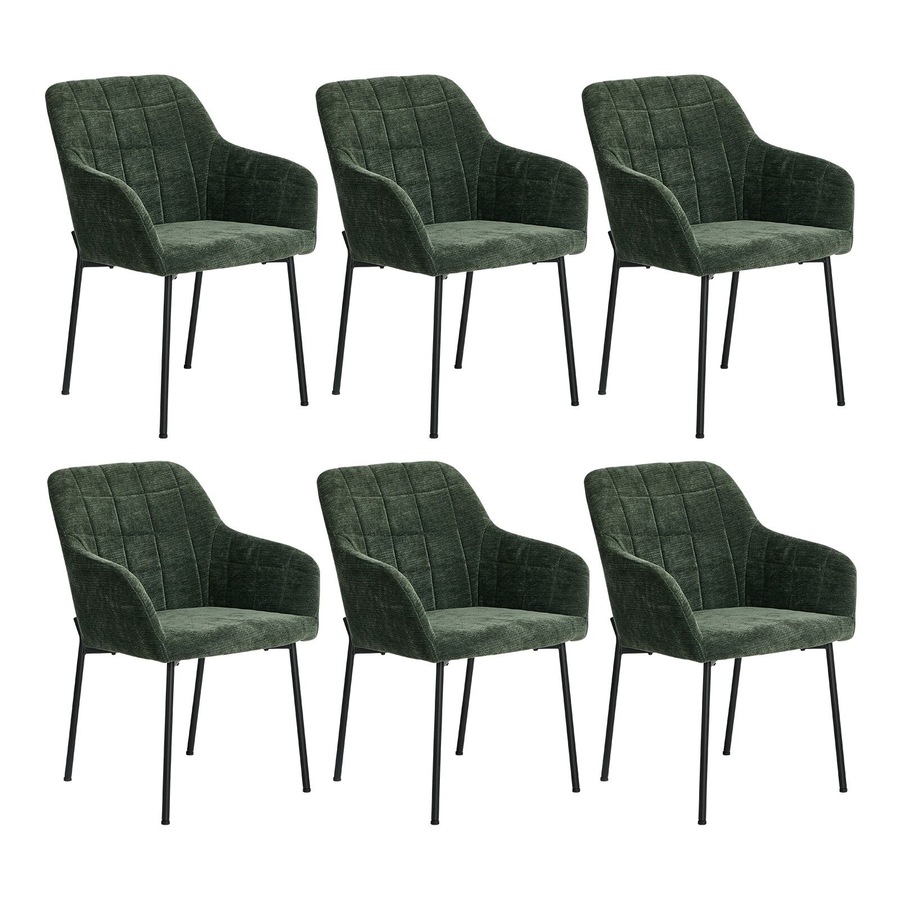 Oikiture 6x Dining Chairs Kitchen Accent Armchairs Chenille Fabric Green