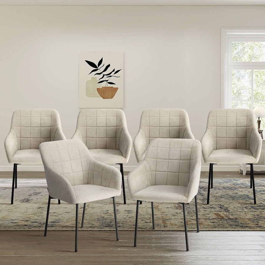 Oikiture 6x Dining Chairs Kitchen Accent Armchairs Linen Fabric Beige