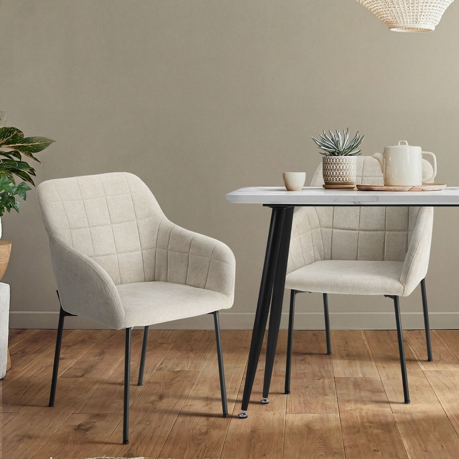 Oikiture 6x Dining Chairs Kitchen Accent Armchairs Linen Fabric Beige