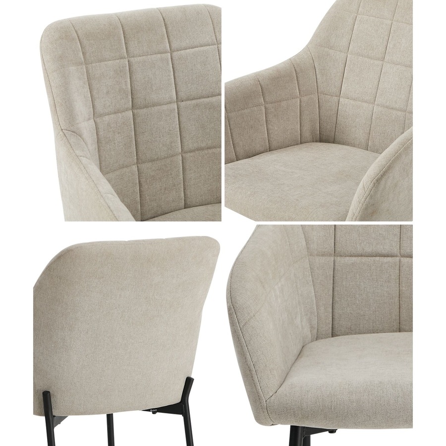 Oikiture 6x Dining Chairs Kitchen Accent Armchairs Linen Fabric Beige