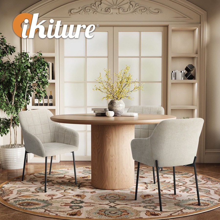 Oikiture 6x Dining Chairs Kitchen Accent Armchairs Linen Fabric Beige