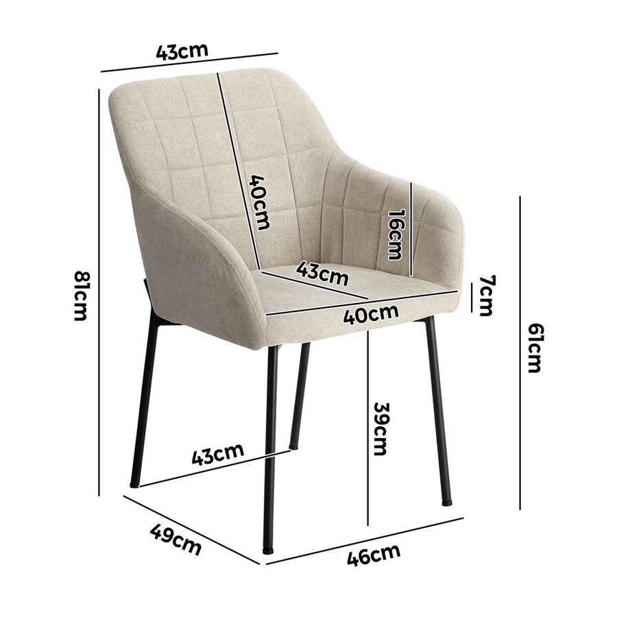 Oikiture 6x Dining Chairs Kitchen Accent Armchairs Linen Fabric Beige