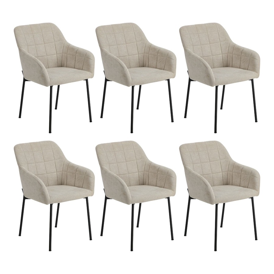 Oikiture 6x Dining Chairs Kitchen Accent Armchairs Linen Fabric Beige