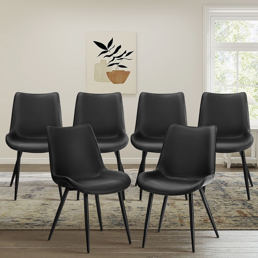 Oikiture 6x Dining Chairs Kitchen Accent Chairs Upholstered PU Leather Black