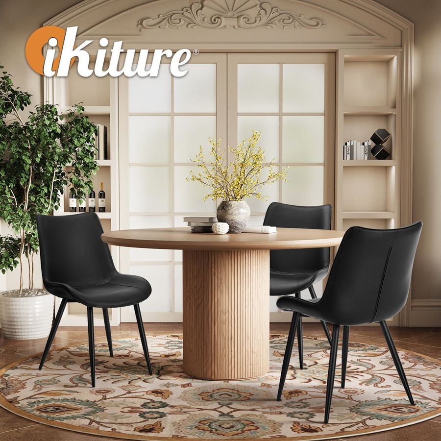 Oikiture 6x Dining Chairs Kitchen Accent Chairs Upholstered PU Leather Black