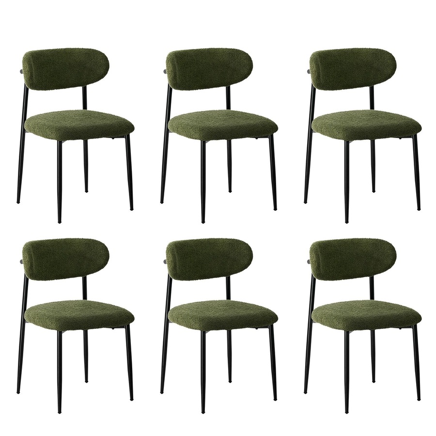 Oikiture 6x Dining Chairs Kitchen Chair Cafe Lounge Chair Boucle Black&Green