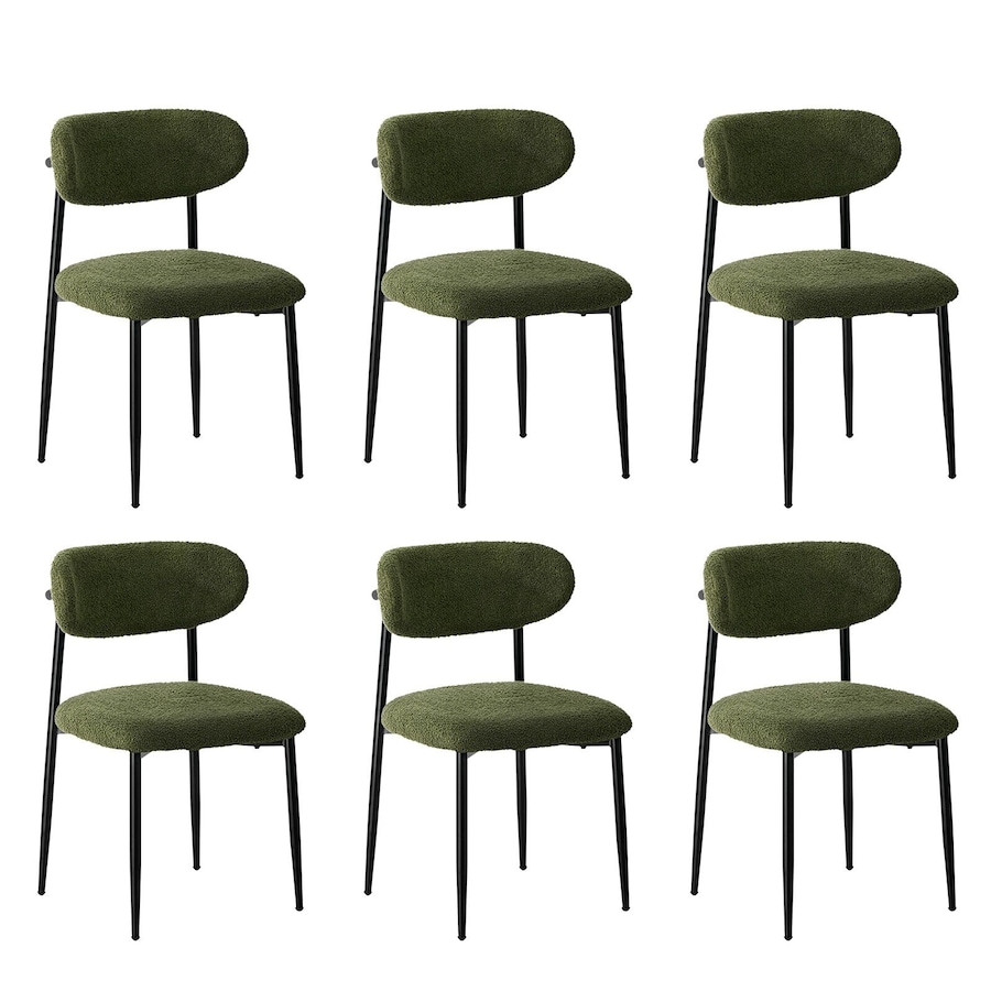 Oikiture 6x Dining Chairs Kitchen Chair Cafe Lounge Chair Boucle Black&Green