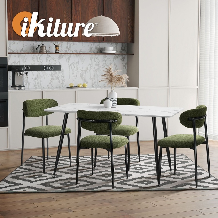 Oikiture 6x Dining Chairs Kitchen Chair Cafe Lounge Chair Boucle Black&Green