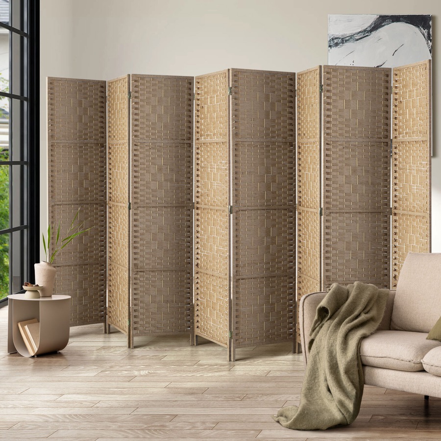 Buy Oikiture 8 Panel Room Divider Privacy Screen Dividers Woven Wood ...