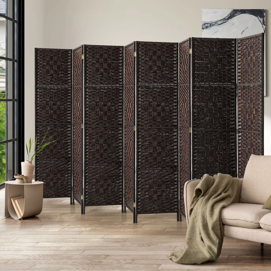 Oikiture 8 Panel Room Divider Screen Privacy Dividers Woven Wooden Folding Brown