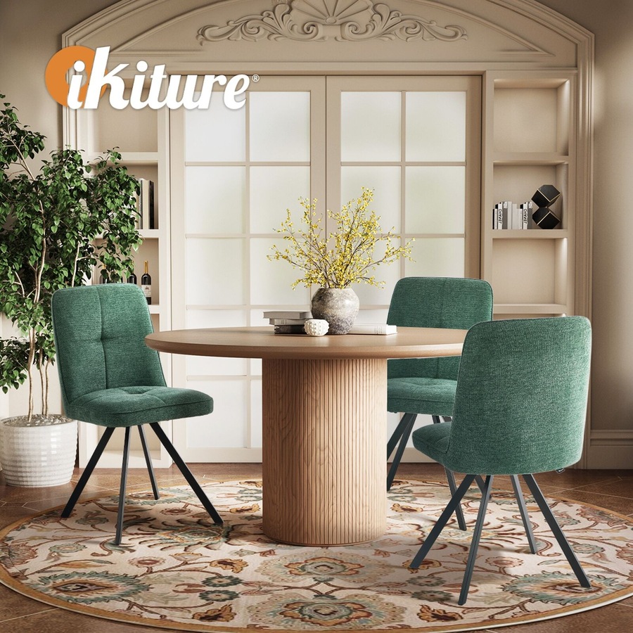 Oikiture 8x Dining Chair Kitchen Seat Linen Fabric Accent Chair Green