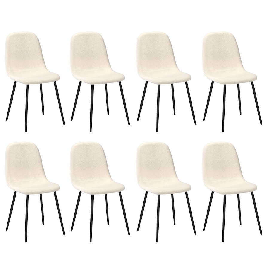 Oikiture 8x Dining Chairs Kitchen Accent Chair Lounge Sherpa White and Black