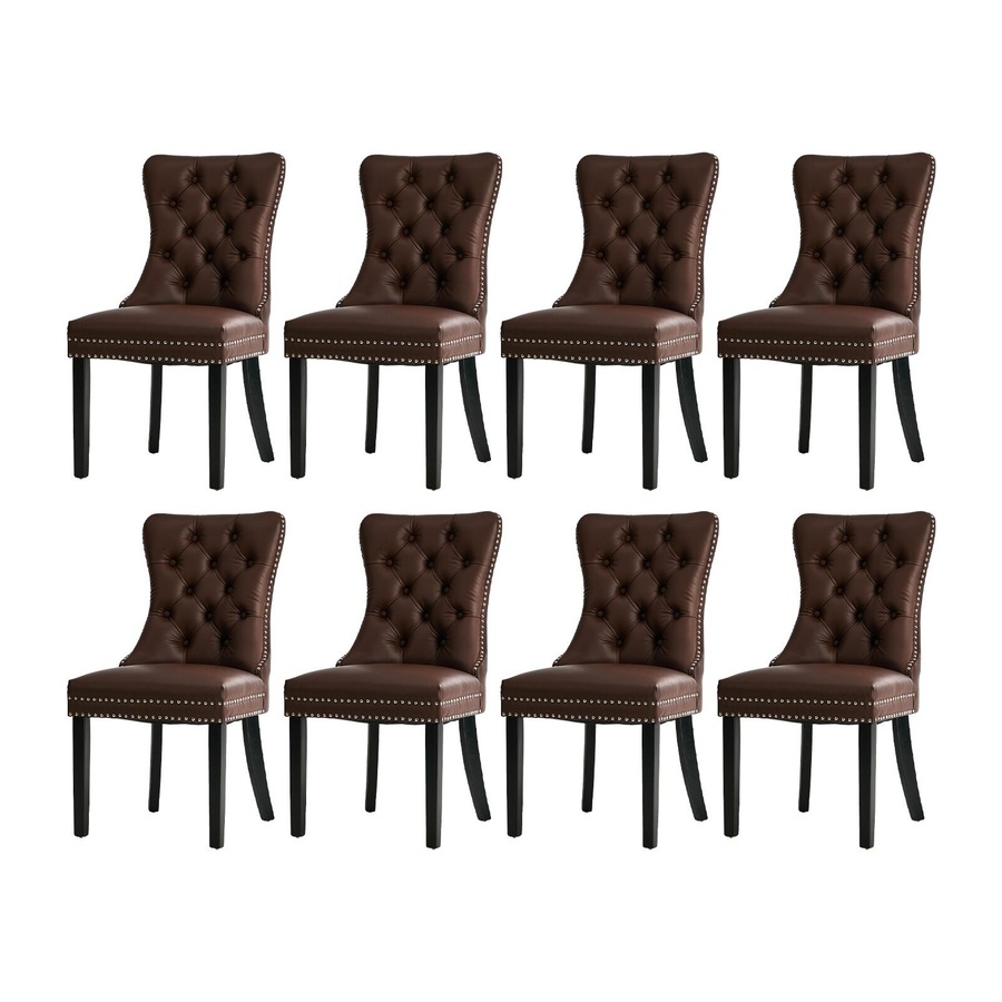 Oikiture 8x Dining Chairs Upholstered French Provincial Tufted PU Leather Brown