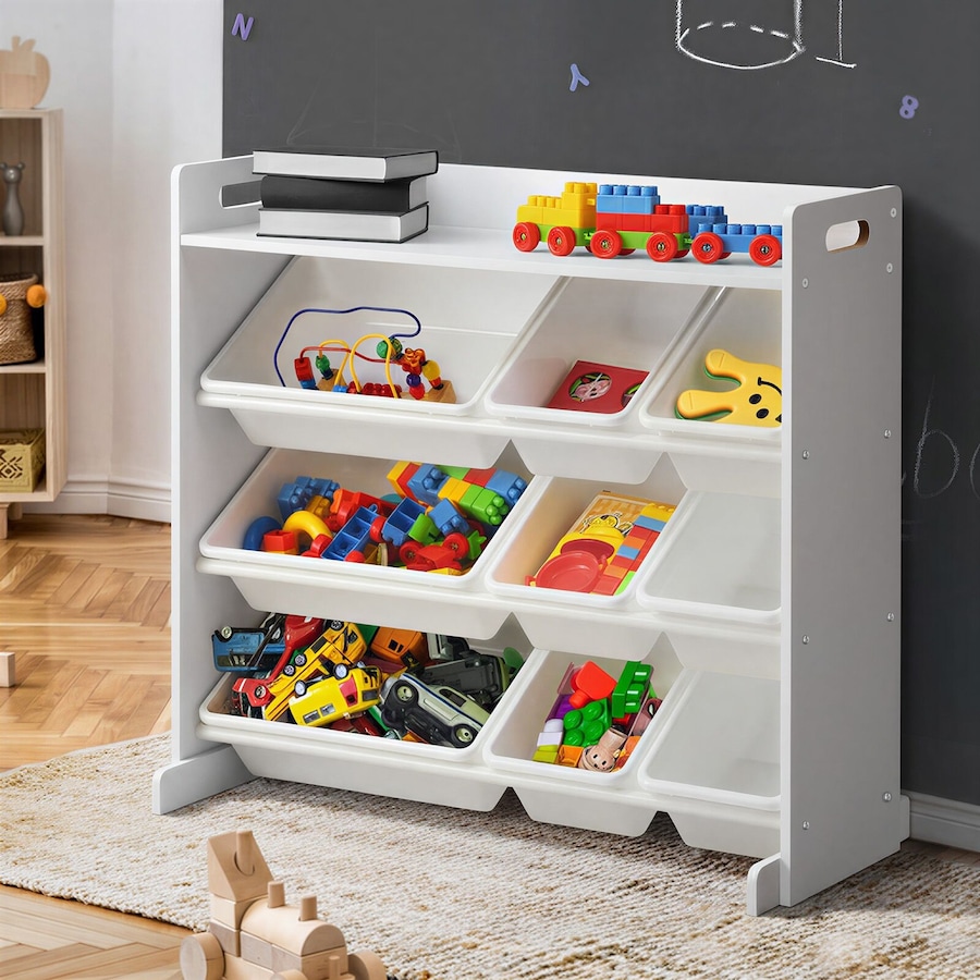 Oikiture 9 Bins Kids Toy Box Bookshelf Storage Organiser Display Shelf White