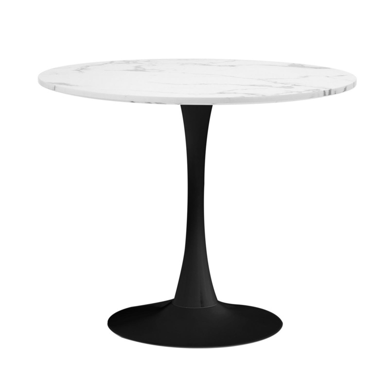 Buy Oikiture 90cm Dining Table Kitchen Marble Tulip Round Metal Leg White&Black MyDeal