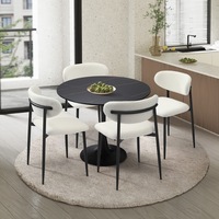 Oikiture 90cm Round Dining Table with 4x Dining Chairs Boucle Black&White
