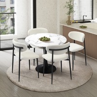 Oikiture 90cm Round Dining Table with 4x Dining Chairs Boucle White