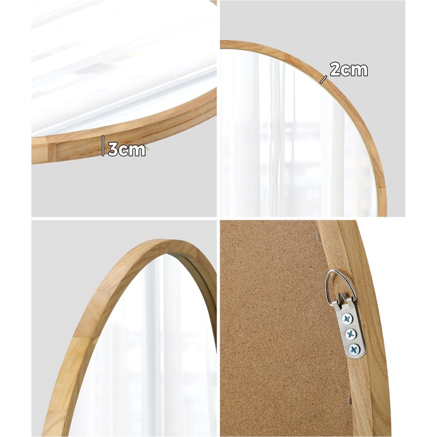 Oikiture 90cm Wooden Wall Mirrors Round Large Makeup Mirror Vanity Home Decor