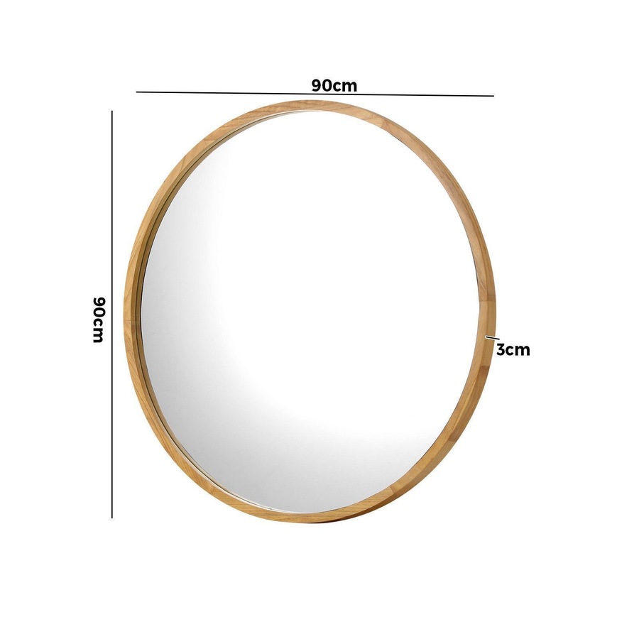 Oikiture 90cm Wooden Wall Mirrors Round Large Makeup Mirror Vanity Home Decor