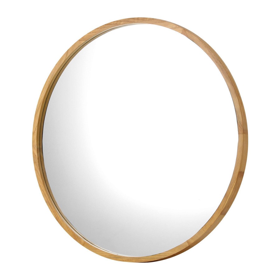 Oikiture 90cm Wooden Wall Mirrors Round Large Makeup Mirror Vanity Home Decor