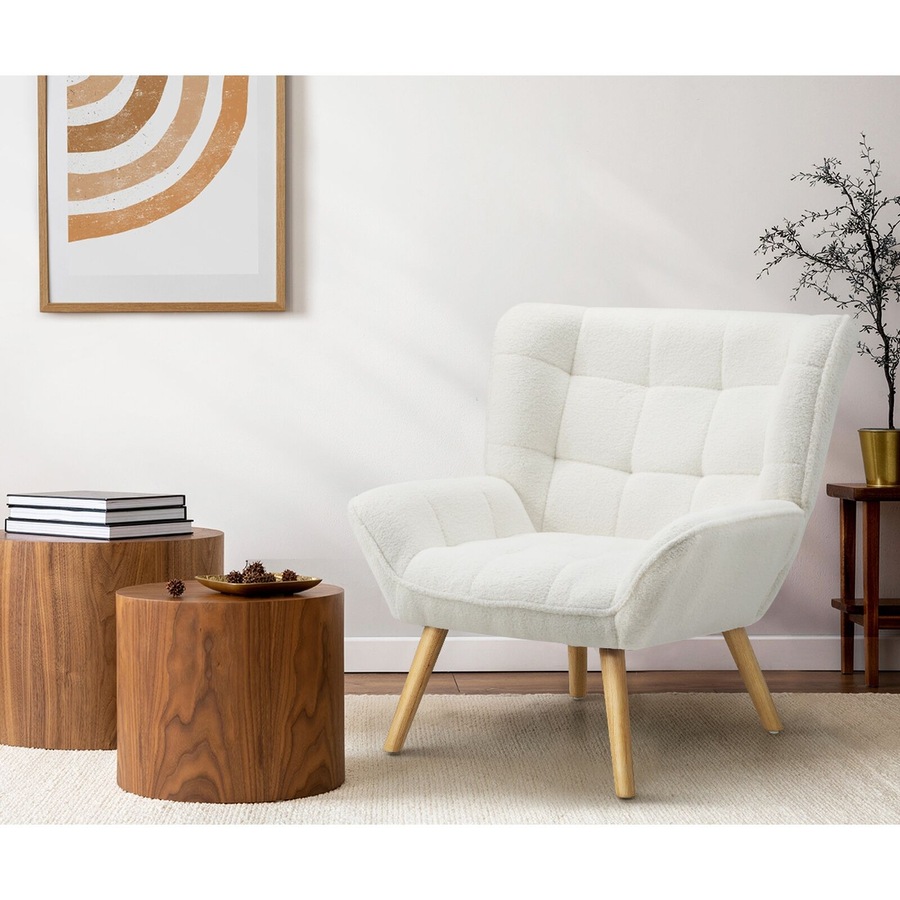 Oikiture Armchair Accent Chairs Sofa Lounge Sherpa Upholstered Tub Chair White