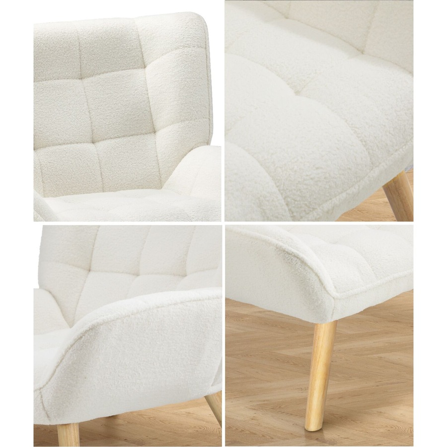 Oikiture Armchair Accent Chairs Sofa Lounge Sherpa Upholstered Tub Chair White