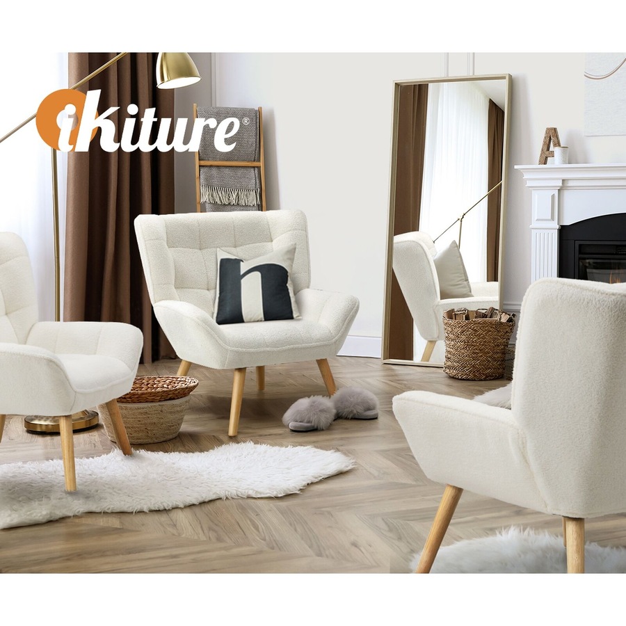 Oikiture Armchair Accent Chairs Sofa Lounge Sherpa Upholstered Tub Chair White