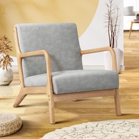 Oikiture Armchair Lounge Chair Accent Armchairs Couches Sofa Bedroom Wood Ligh Grey