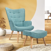 Oikiture Armchair Lounge Chair Ottoman Accent Armchairs Fabric Sofa Chairs Blue