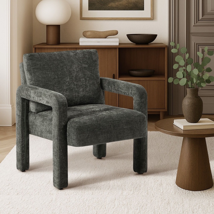 Oikiture Armchair Velvet Accent Chairs 1 Seater Lounge Sofa Chair Grey