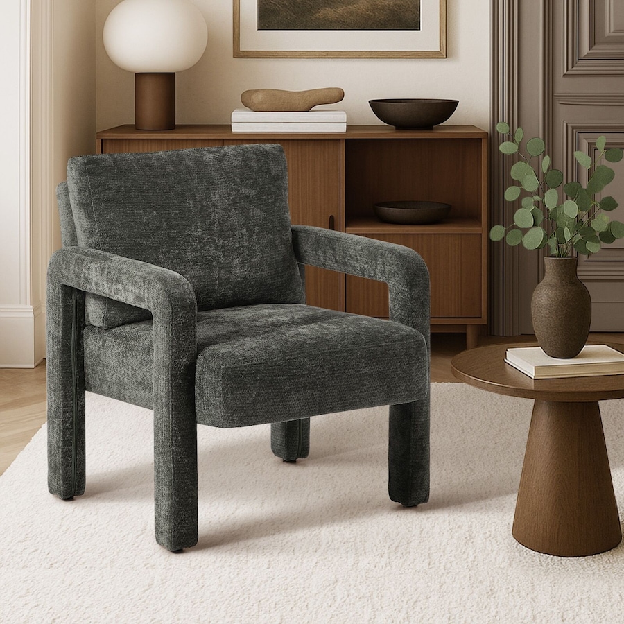 Oikiture Armchair Velvet Accent Chairs 1 Seater Lounge Sofa Chair Grey