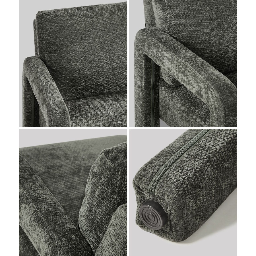 Oikiture Armchair Velvet Accent Chairs 1 Seater Lounge Sofa Chair Grey