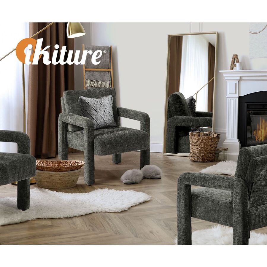 Oikiture Armchair Velvet Accent Chairs 1 Seater Lounge Sofa Chair Grey