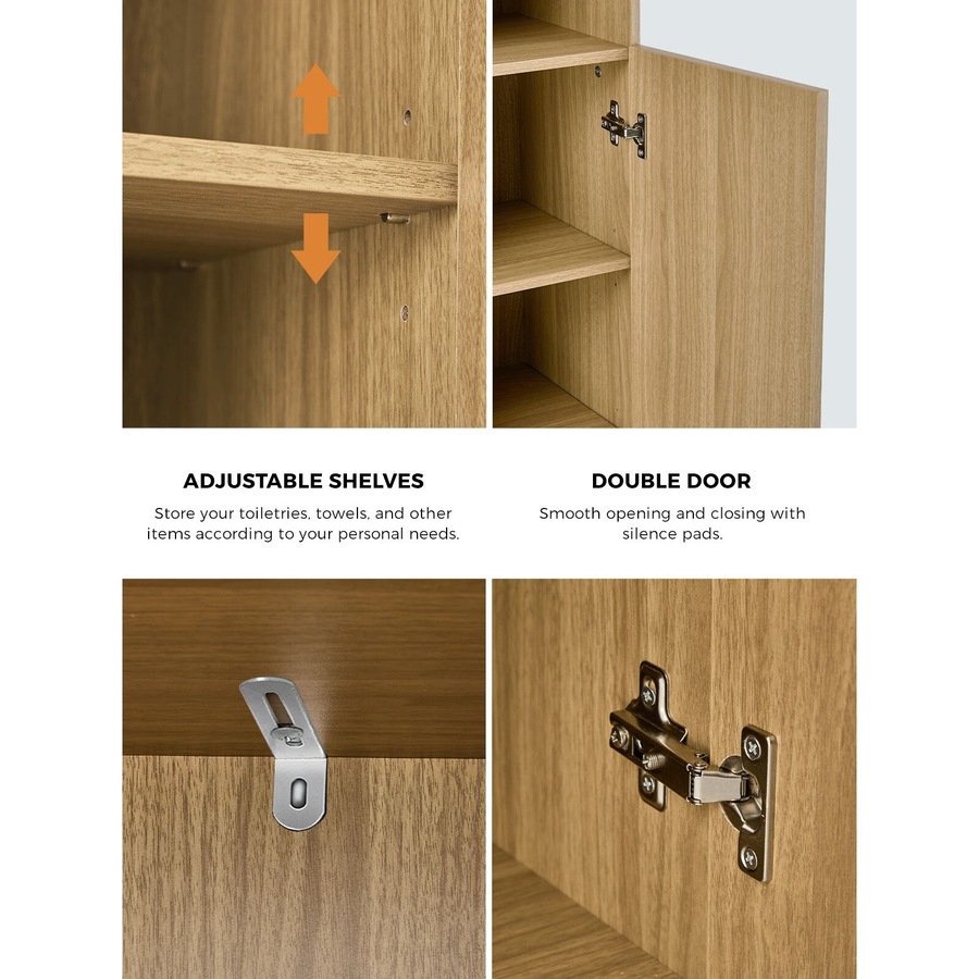 Oikiture Bathroom Cabinet Storage Laundry Tall Slim Toilet Floor Cupboard Natural