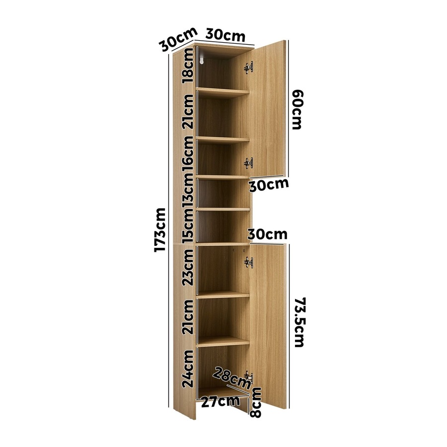 Oikiture Bathroom Cabinet Storage Laundry Tall Slim Toilet Floor Cupboard Natural