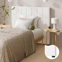 Oikiture Bed Frame Headboard King Single Size Head Bedhead White Boucle