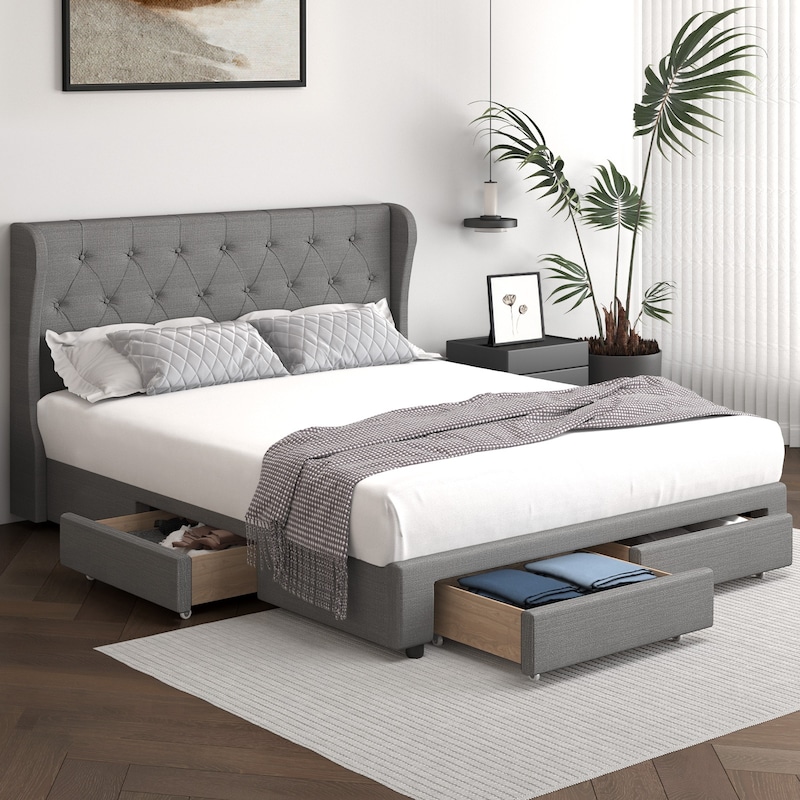 Buy Oikiture Bed Frame King Size Base With Storage Drawers - MyDeal