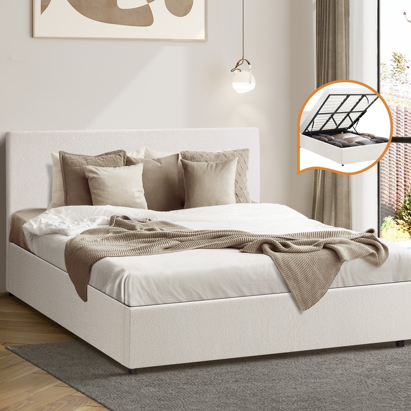 Buy Oikiture Bed Frame King Size Gas Lift Base With Storage White ...