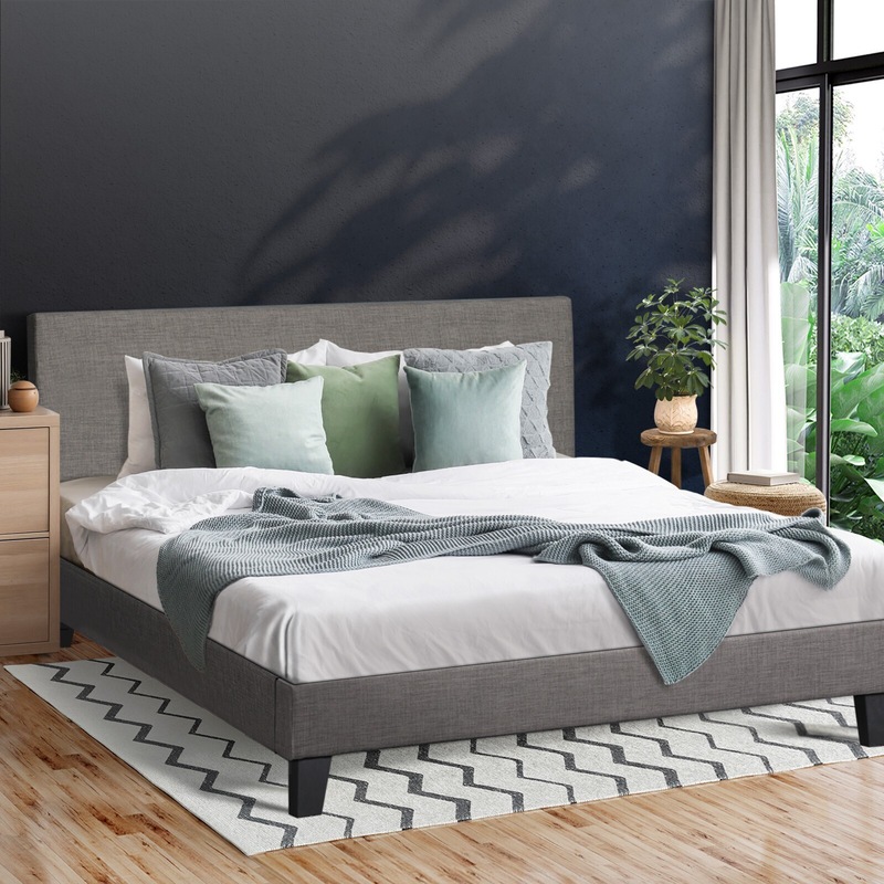 Buy Oikiture Bed Frame Queen Size Platform With Headboard Grey Fabric