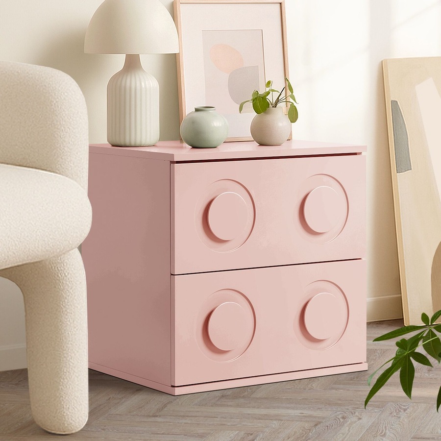 Oikiture Bedside Table 2 Drawers Kid Nightstand Pink