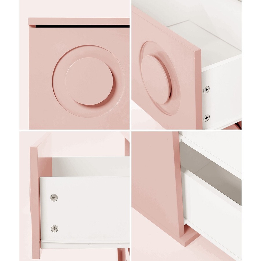 Oikiture Bedside Table 2 Drawers Kid Nightstand Pink