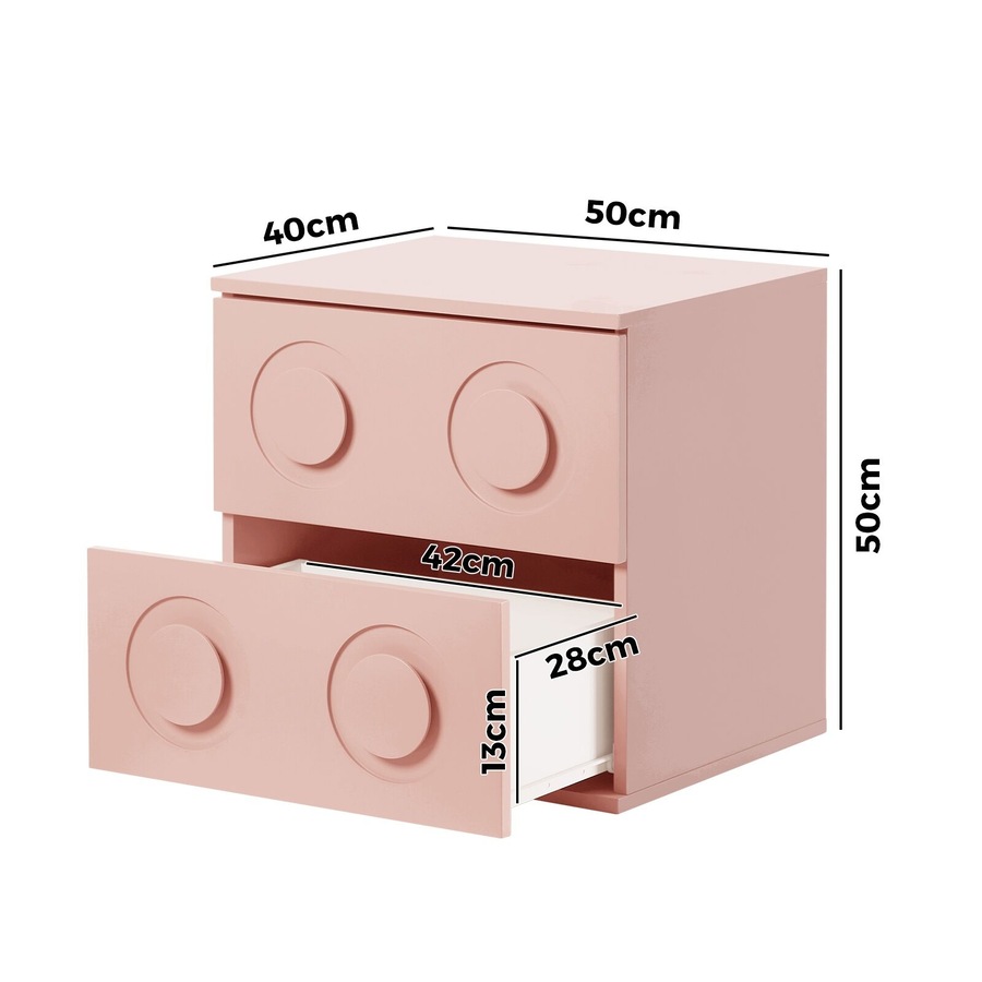 Oikiture Bedside Table 2 Drawers Kid Nightstand Pink