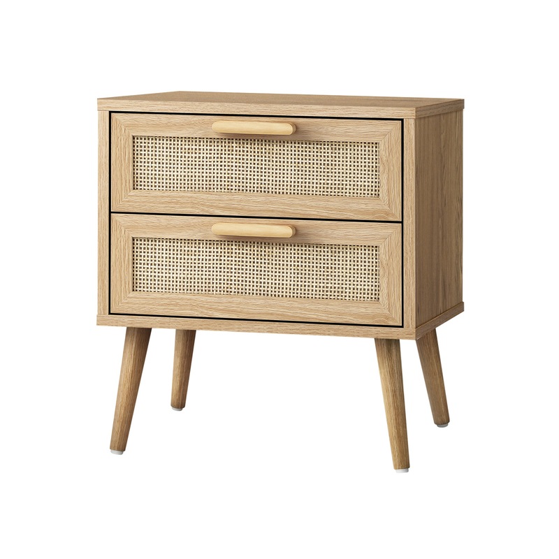 Buy Oikiture Bedside Table 2 Drawers Rattan Bedroom Storage