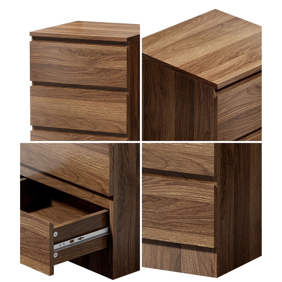 Oikiture Bedside Table 3 Drawers Side Tables Storage Cabinet Nightstand Walnut