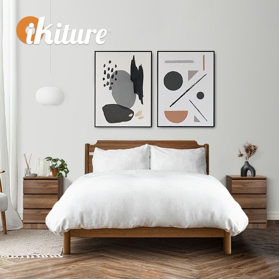 Oikiture Bedside Table 3 Drawers Side Tables Storage Cabinet Nightstand Walnut