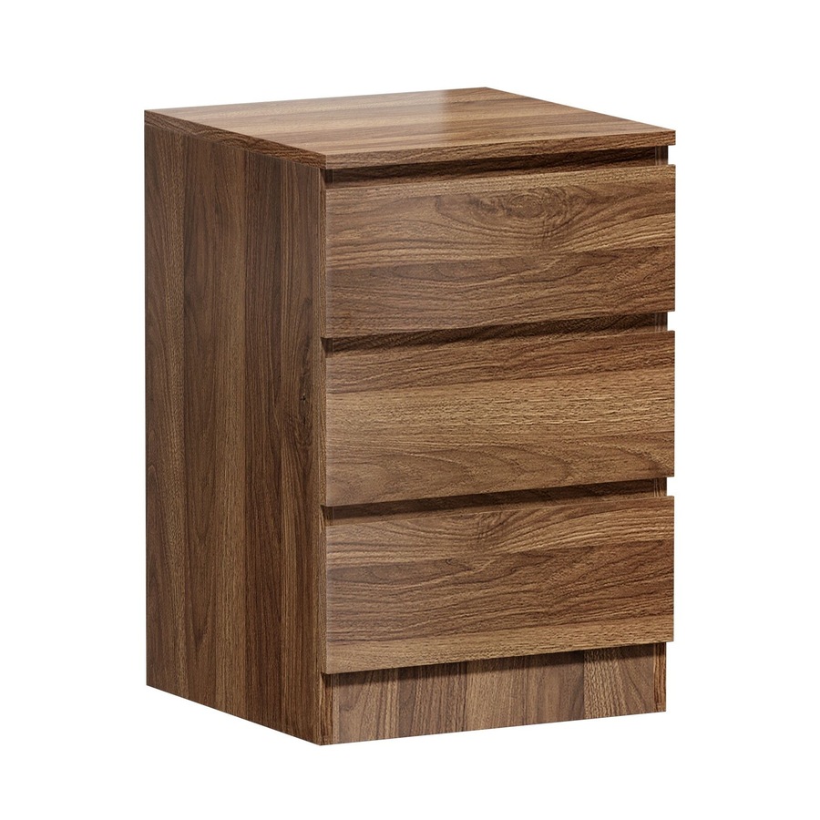 Oikiture Bedside Table 3 Drawers Side Tables Storage Cabinet Nightstand Walnut