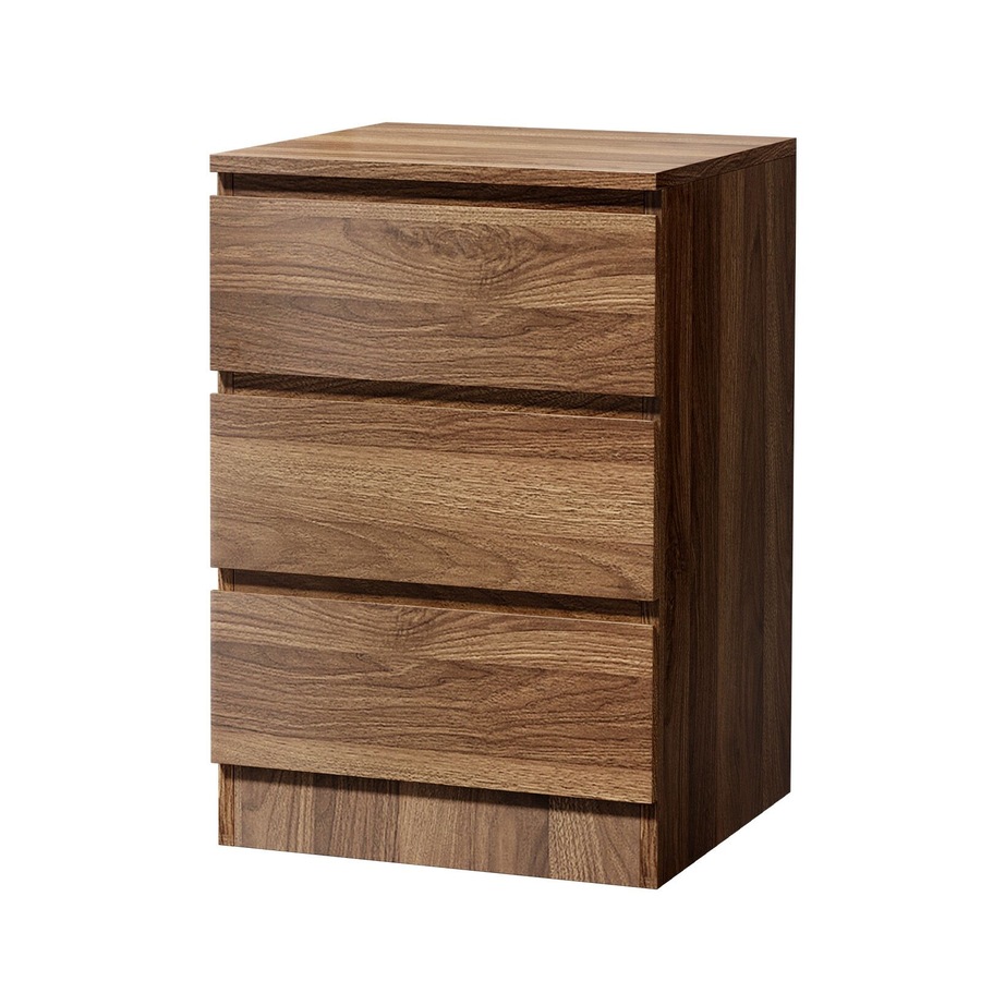 Oikiture Bedside Table 3 Drawers Side Tables Storage Cabinet Nightstand Walnut
