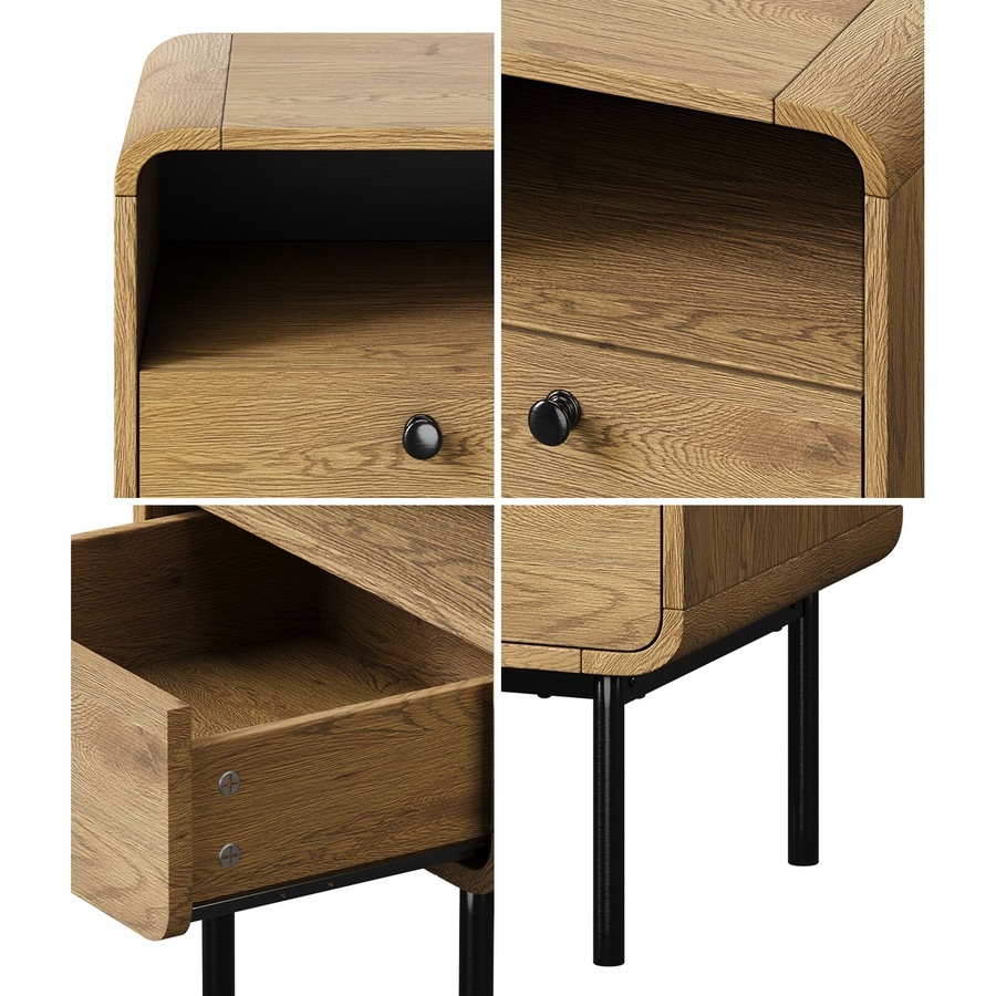 Oikiture Bedside Table Side Table Bedroom Storage Nightstand Metal Natural