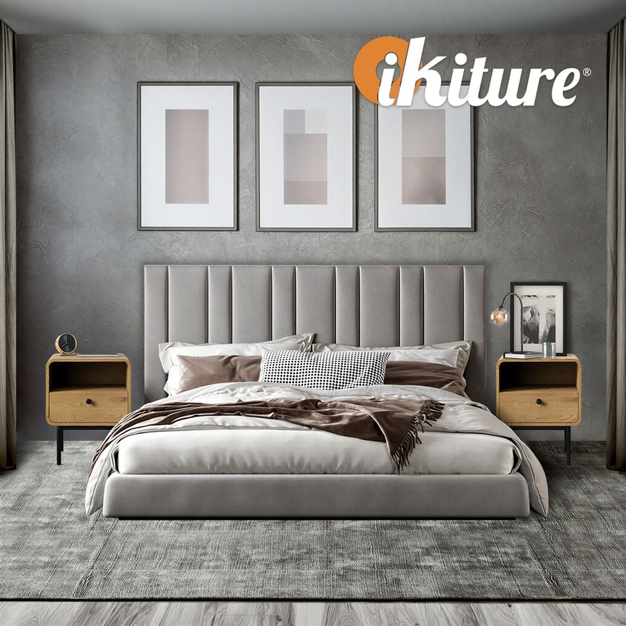 Oikiture Bedside Table Side Table Bedroom Storage Nightstand Metal Natural